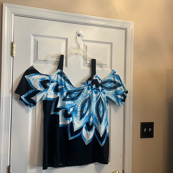 Women's Plus Size Colorblock Cold Shoulder Summer Trendy Blouse Top 16W -18W - Picture 5 of 7